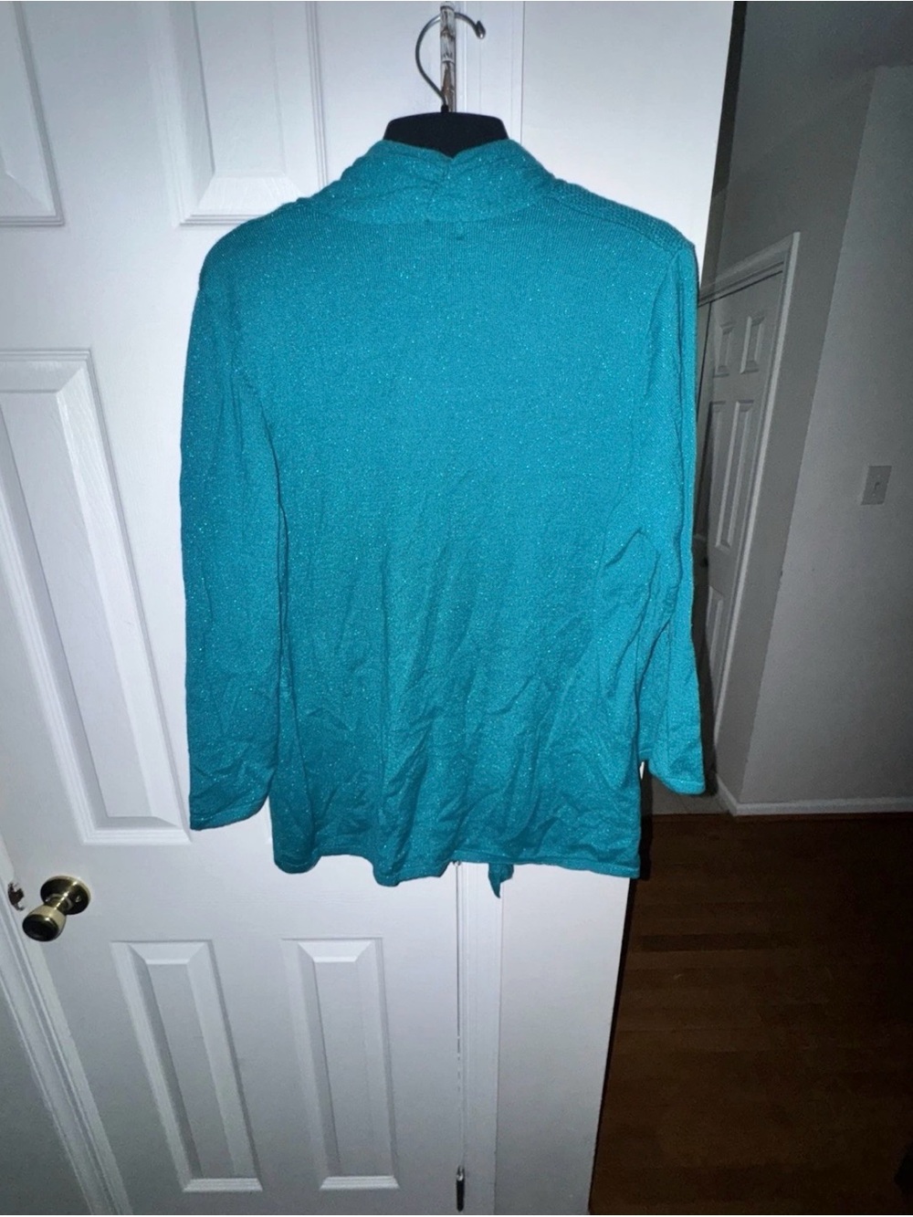 Sag Harbor Women's L Aquamar Teal Metallic Cardigan Top Rhinestone Accent NWT - Picture 2 of 16